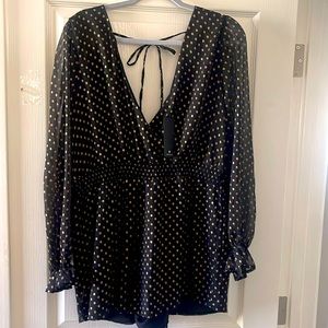 New with tags Lulu black chiffon with gold polkadot romper